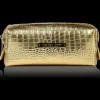 Cosmetic Bag Crocodile Leather Pattern Gold Small